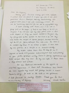 Letter from Ibuki Hibi Lee to Joy Kogawa on April, 1996.