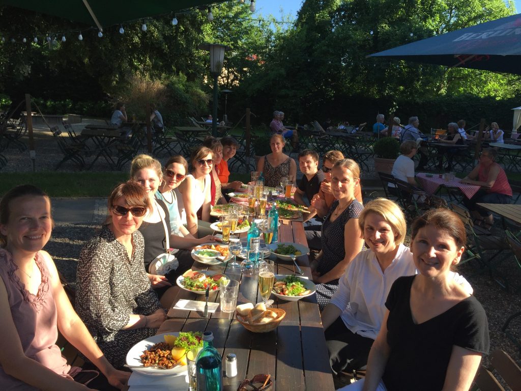 The group is enjoying the beer garden 