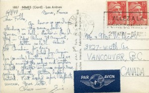 Post card from Eric Nicol to his parents, 1944, Box 44 File 2