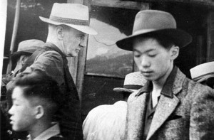 Japanese Canadians being processed in Slocan