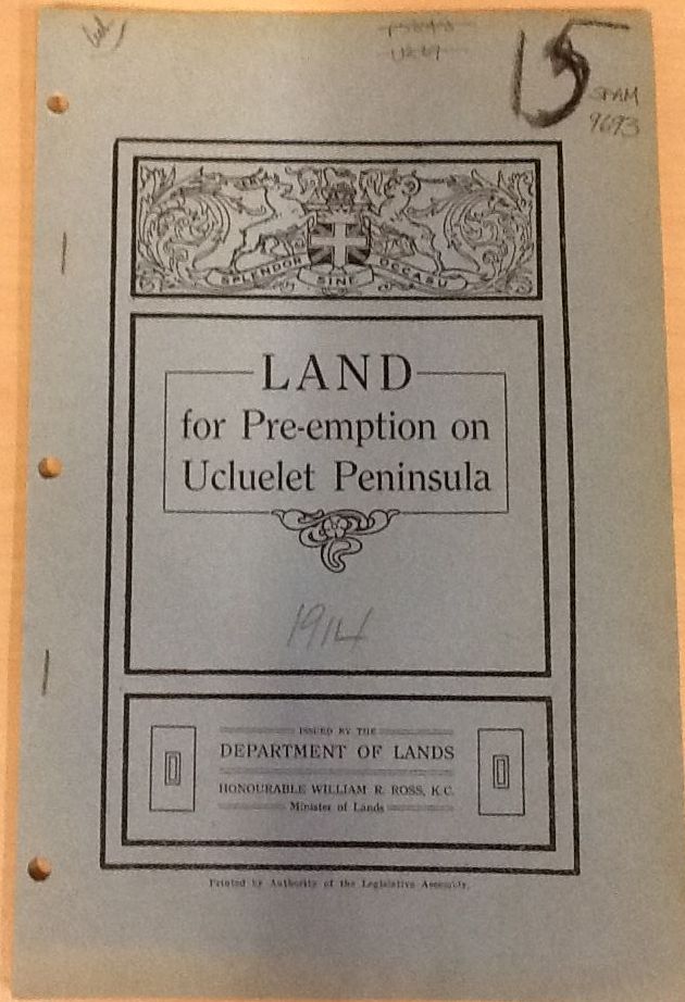 Land for pre-emption on Ucluelet Peninsula, 1914