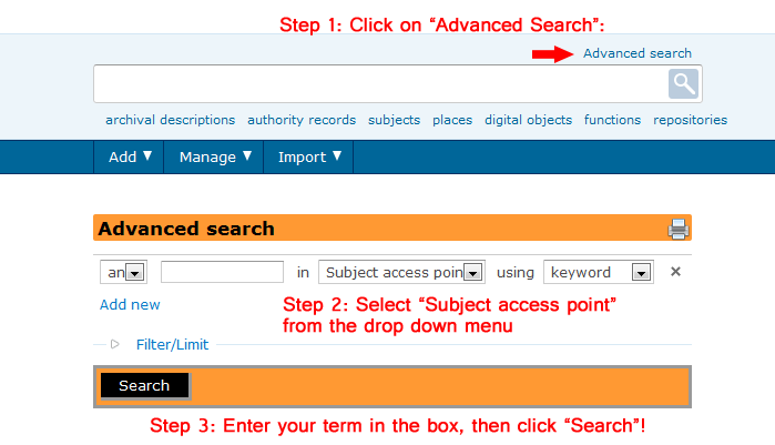 Screenshot showing search page