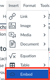 Canvas RCE Insert > Embed command