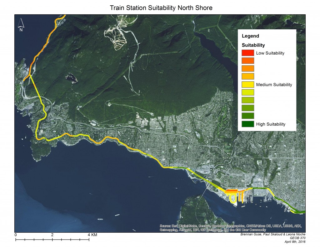 Map 5: Suitability of Train Stations in West Vancouver, District of North Vancouver, and City of North Vancouver