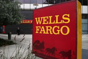 Outside a Wells Fargo, a bank recently involved in creating hundreds of thousands of unauthorized credit cards.