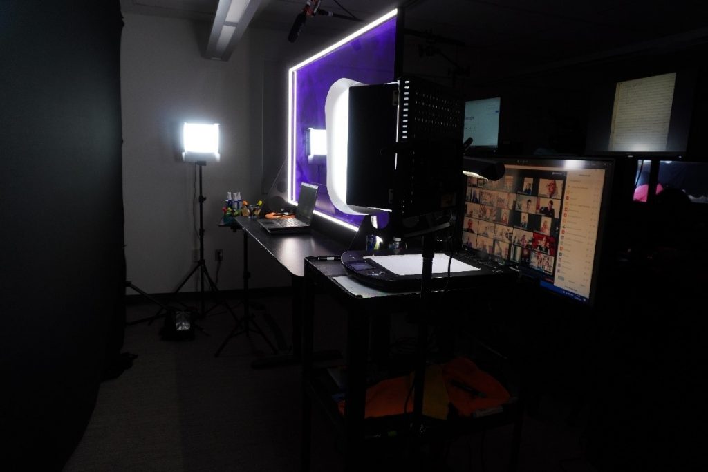 A side view of the lightboard setup.