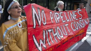 Natives from the Yinka Dene Alliance protest the Northern Gateway Pipeline project
