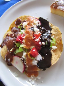 Three types of mole on one tostada. because I can.