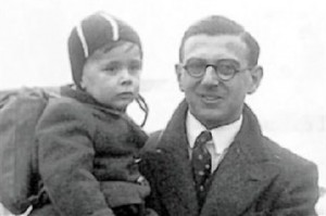 Sir Nicholas Winton, pictured here during World War II with one of his rescued Czechoslovakian children.